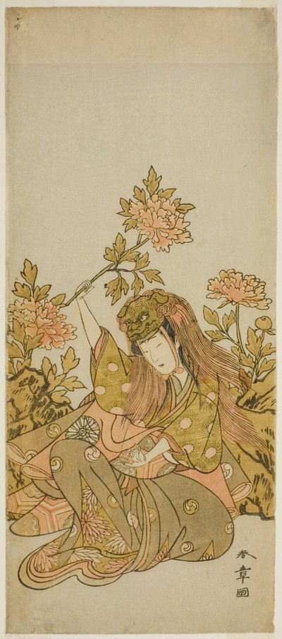 The Actor Nakamura Noshio I in a "Shak-kyo Odori" (Stone Bridge Dance), in the Play Onna Aruji Hatsuyuki no Sekai, Performed at the Morita Theater in the Eleventh Month, 1773 de Katsukawa Shunsho