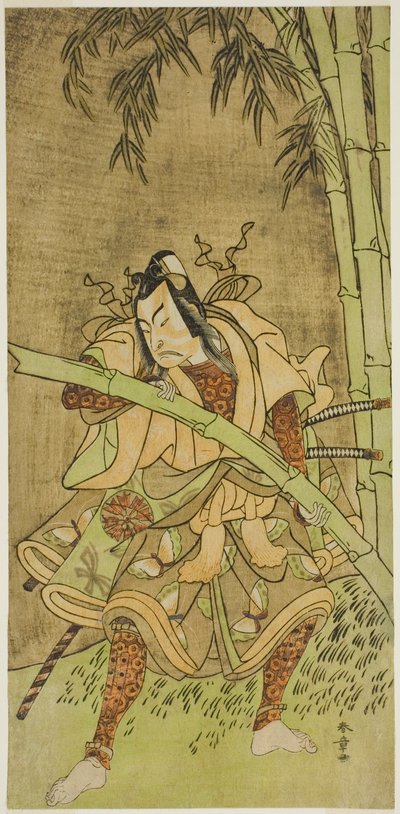 O ator Nakamura Tomijuro I como Takenuki Goro na peça Eho Soga Nen-nen-goyomi, apresentada no Teatro Morita no primeiro mês, 1771 de Katsukawa Shunsho