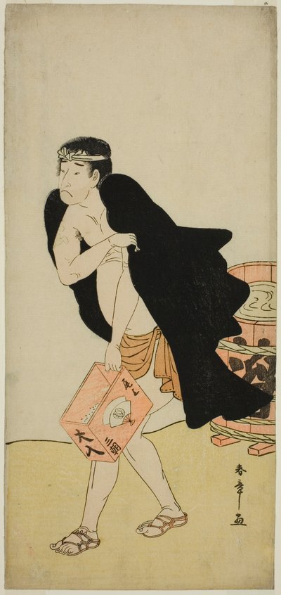 O ator Onoe Matsusuke I como o portador do palanquim Gohei na peça Kitekaeru Nishiki no Wakayaka, apresentada no Teatro Nakamura no décimo primeiro mês de 1780 de Katsukawa Shunsho