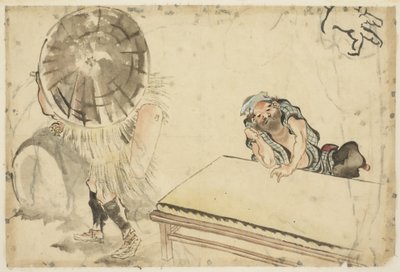 Mochi Maker and a Tatami Maker (dois esboços), c.1815-1849 (tinta e cor no papel) de Katsushika (school of) Hokusai