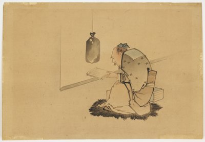 Scholar Reading at a Window, c.1850 (tinta e cor no papel) de Katsushika (school of) Hokusai