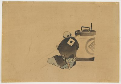 Atendente sentado fumando sob uma lâmpada, ca. 1850 (tinta e cor no papel) de Katsushika (school of) Hokusai