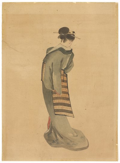 Standing Beauty (vista traseira), c.1850 (tinta e cor no papel) de Katsushika (school of) Hokusai