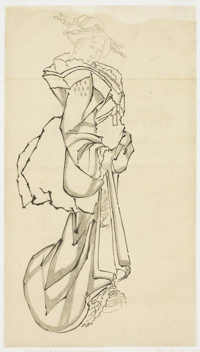 Walking Courtesan (estudo), c.1815-1849 (tinta no papel de Katsushika (school of) Hokusai