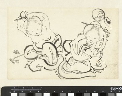 Duas mulheres a acobardar-se de attributed to Katsushika Hokusai