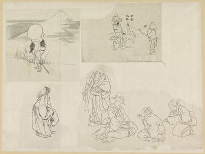 Quatro cenas com figuras diferentes de Katsushika Hokusai (possibly)