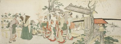 Um grupo de jovens que entram no jardim de um horticultor de Katsushika Hokusai