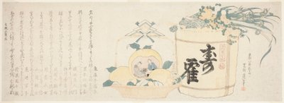Barril de saquê e cesta de laranjas de Katsushika Hokusai