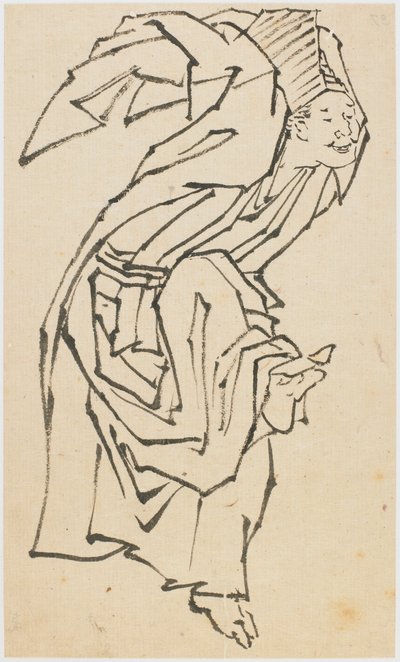 Um dançarino de sambaso, final do século 18 e início do século 19. de Katsushika Hokusai