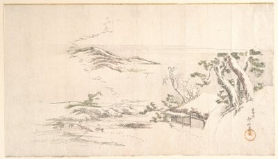 Uma paisagem coberta de neve com nuvens cinzentas de Katsushika Hokusai