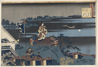 Abe no Nakamaro olhando para a lua
Abe no Nakamaro (título sobre o objecto)
Poemas de cada um dos 100 poetas, explicados pelo criador. (título da série)
Hyakunin isshu uba ga etoki (título da série sobre o objecto) de Katsushika Hokusai