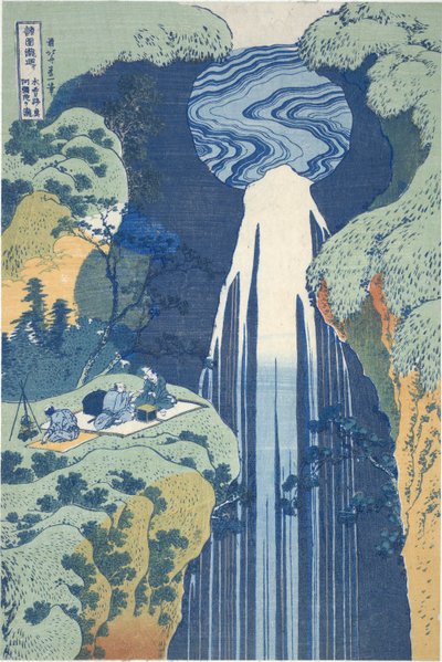 Amida Waterfall Deep in the Distance on the Kiso Road, da série Tour of Waterfalls in Various Provinces de Katsushika Hokusai