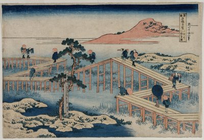 Uma imagem antiga da ponte de oito partes na província de Mikawa (da série Curious Views of Famous Bridges in the Provinces) de Katsushika Hokusai