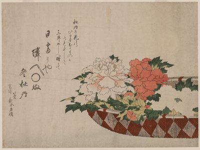 Cesta de peônias, 1810 ou 1814. de Katsushika Hokusai