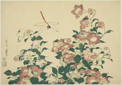 Bell-Flower e Dragonfly, de uma série sem título de grandes flores de Katsushika Hokusai