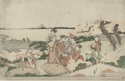 Admirando a flor de cerejeira em Gotenyama de Katsushika Hokusai