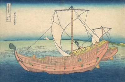 Barcos no mar ao largo de Kazusa, da série "36 vistas do Monte Fuji, pub.1831 de Katsushika Hokusai
