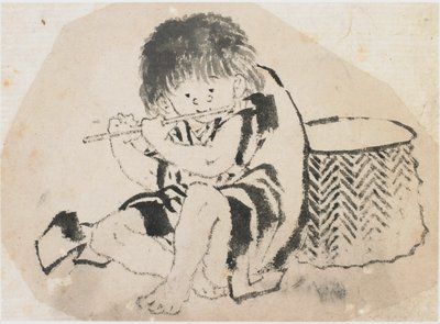Menino tocando flauta, período Edo, ca. 1840. de Katsushika Hokusai