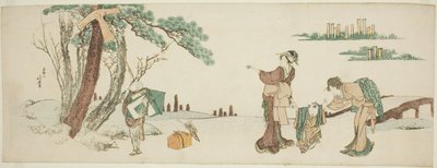 Garoto soltando uma pipa de Katsushika Hokusai