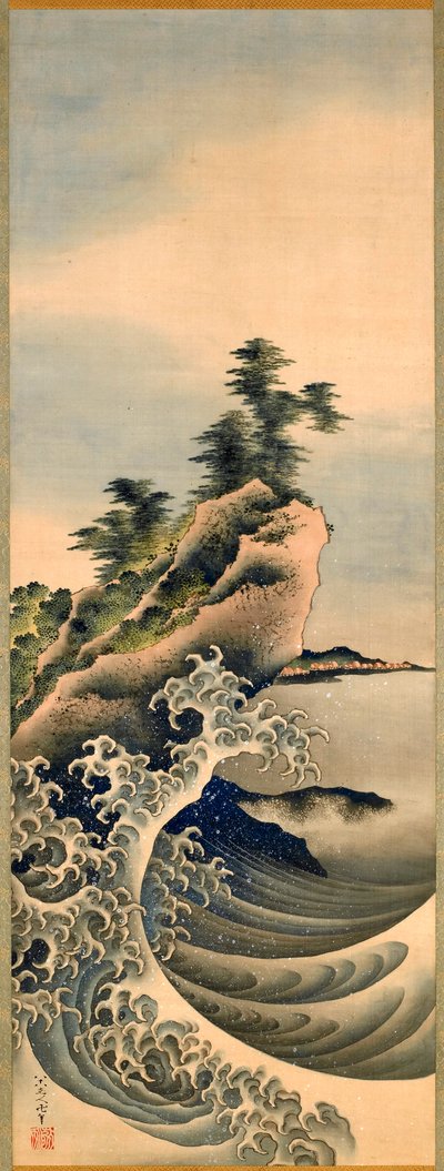 Breaking Waves, Edo Period, 1847 (tinta e cor de seda) de Katsushika Hokusai