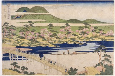 Ponte da Lua Reflectida, Arashiyama In Yamashiro (impressão em bloco de madeira a cores) de Katsushika Hokusai