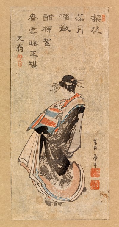 Cortesã a fazer um desfile, c.1816 (xilogravura a cores) de Katsushika Hokusai