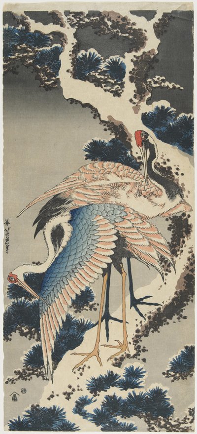 Guindastes em Pine, c. 1834 de Katsushika Hokusai