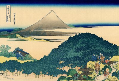 Almofada de pinheiro em Aoyama, Edo, c.1830 (impressão em bloco de madeira) de Katsushika Hokusai