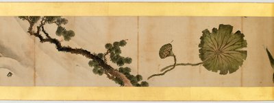Detalhe do Handscroll com diversas imagens, período Edo, 1839 tinta e cor em papel de Katsushika Hokusai