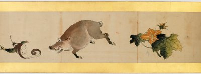 Detalhe do Handscroll com diversas imagens, período Edo, 1839 tinta e cor em papel de Katsushika Hokusai