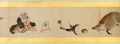 Detalhe do Handscroll com diversas imagens, período Edo, 1839 tinta e cor em papel de Katsushika Hokusai