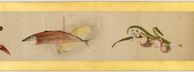 Detalhe do Handscroll com diversas imagens, período Edo, 1839 tinta e cor em papel de Katsushika Hokusai