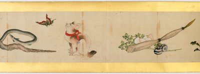 Detalhe do Handscroll com diversas imagens, período Edo, 1839 tinta e cor em papel de Katsushika Hokusai