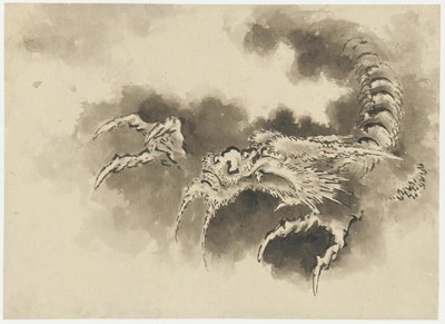 Dragão emergindo das nuvens, período Edo (tinta no papel) de Katsushika Hokusai