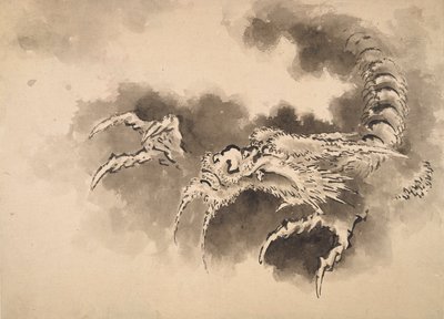 Dragão emergindo das nuvens, período Edo, século XIX. de Katsushika Hokusai