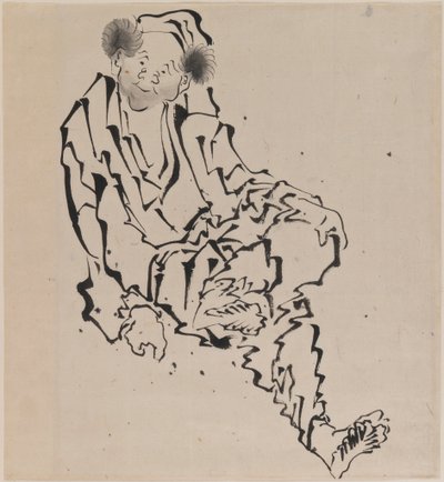 Desenho de um homem sentado com a perna esquerda apoiada no joelho direito (tinta no papel) de Katsushika Hokusai