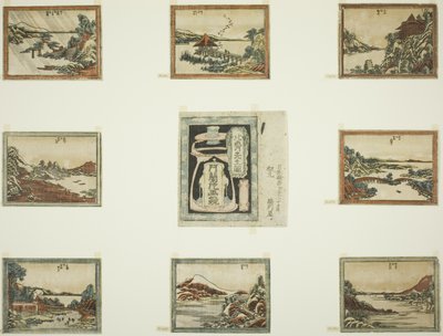 Oito Vistas de Omi em Estilo Gravura (Doban Omi hakkei) e folha de rosto de Katsushika Hokusai