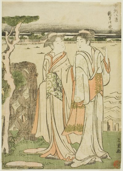 Sino da noite no Templo Mii de Katsushika Hokusai