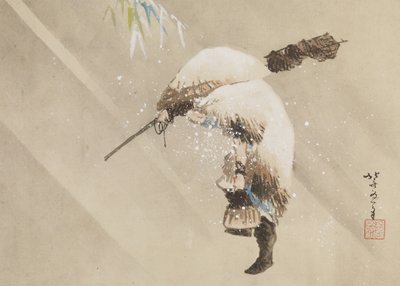 Pescador que leva a sua rede na neve, c. 1821 (tinta, cor, e gofun sobre papel) de Katsushika Hokusai
