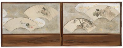 Quatro pinturas de fãs montadas em uma tela... de Katsushika Hokusai