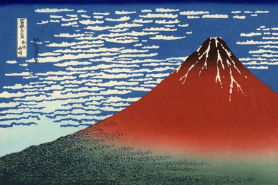 Fuji, montanhas em tempo claro, a partir de "36 vistas do Monte Fuji", pub. 1831 de Katsushika Hokusai