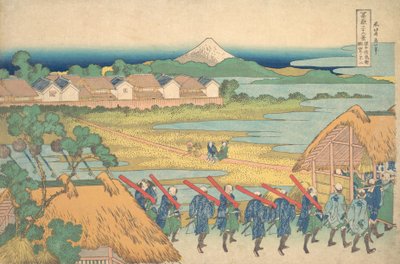 Membro do Fuji Seien Tejis Tanse de Senju P Air Slequar Hand r Senju Com um pouco de dano. .. .. , mosquito. 1830-32. de Katsushika Hokusai