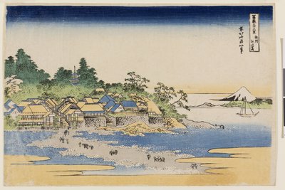 Fuji da ilha de Enoshima na província de Sagami, da série Trinta e Seis Vistas do Monte Fuji, início da década de 1830 de Katsushika Hokusai