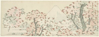 Fuji sobre flor de cerejeira, c.1800-1805 (xilogravura) de Katsushika Hokusai