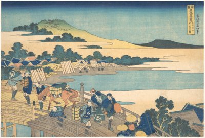 Ponte de Fukui, na província de Echizen (Echizen Fukui no hashi), da série «Vistas Notáveis de Pontes em Várias Províncias» (Shokoku meikyō kiran) de Katsushika Hokusai