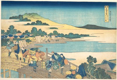 Ponte de Fukui, na província de Echizen (Echizen Fukui no hashi), da série «Vistas Notáveis de Pontes em Várias Províncias» (Shokoku meikyō kiran) de Katsushika Hokusai
