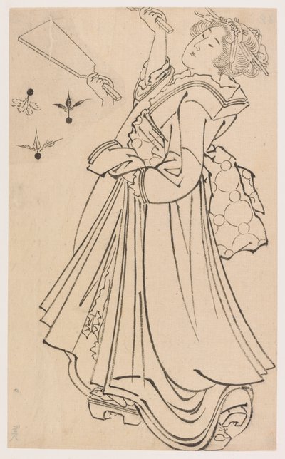 Garota brincando com um battledore e peteca, final do século 18 e início do século 19. de Katsushika Hokusai