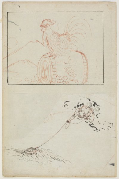 Deus do trovão e seu tambor de Katsushika Hokusai