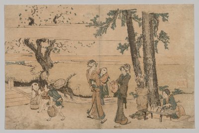 Grupo de figuras perto de um ribeiro, 1760-1849. de Katsushika Hokusai
