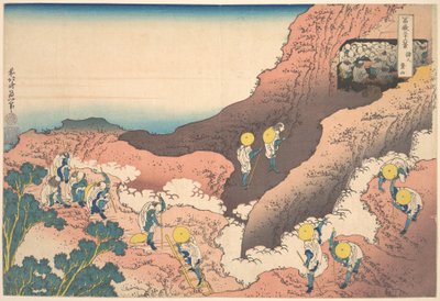 Grupos de alpinistas (Shojin tozan), da série «Trinta e seis vistas do Monte Fuji» (Fugaku sanjūrokkei) de Katsushika Hokusai